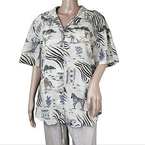 Tapestry Zebra Chettah Button Down Blouse